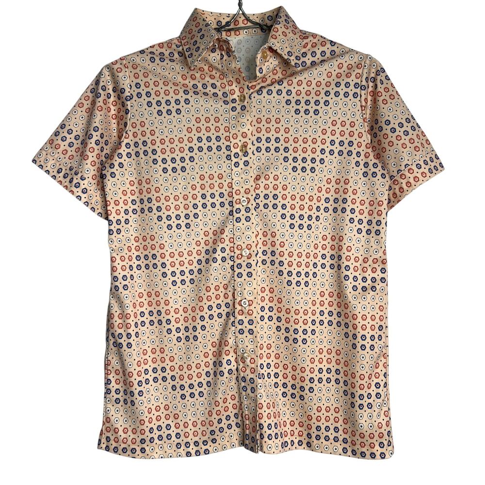 Vintage 70s Womens Size Medium Groovy Nylon Shirt Top Button Front Casual